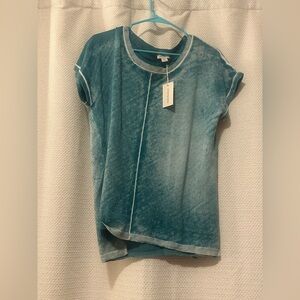 Sundance Teal Mineral-Wash Short Sleeve Tee with Contrast Seams